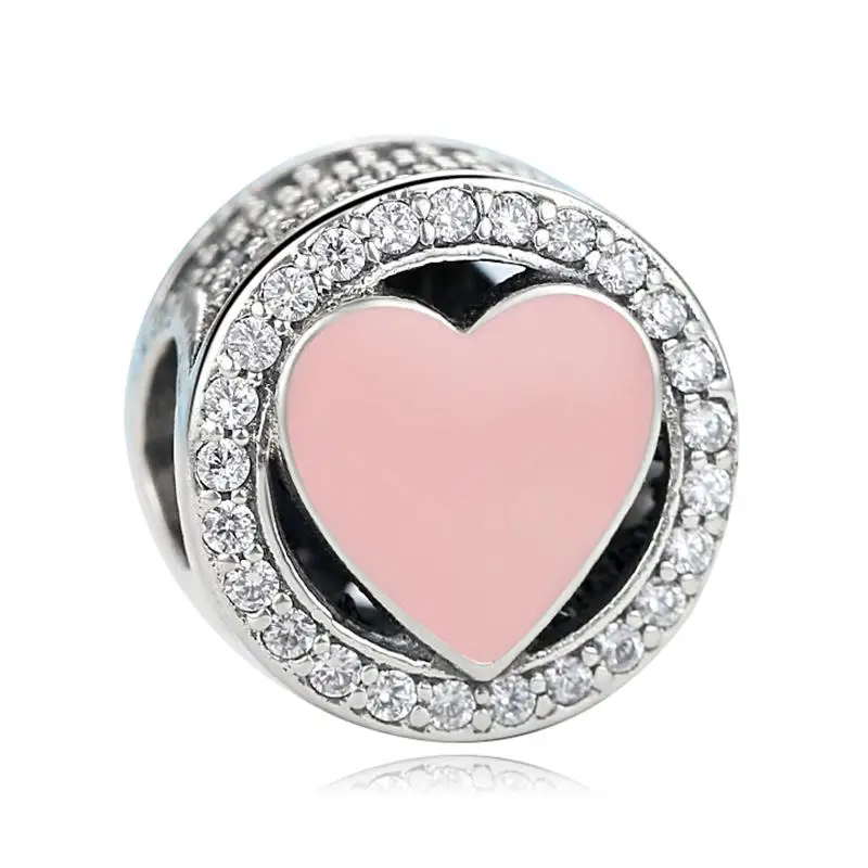 Pink lover Аутентичные бусины из стерлингового серебра 925 амулет, сердечко Любви Кристалл Висячие подходят оригинальные Пандора браслеты DIY Ювелирные изделия на подарок - Цвет: Pink lover