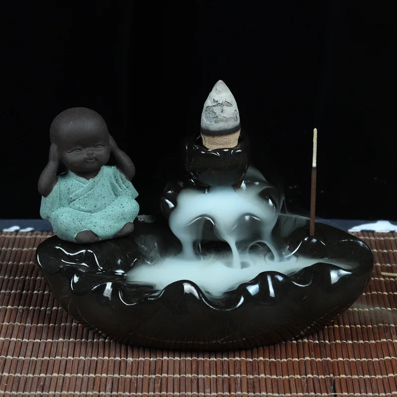 1Pcs Incense Stick Burner Creative Home Decor The Little Monk Cute Censer Backflow Cones Use In Teahouse | Дом и сад