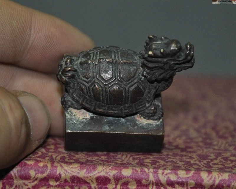 2 &quotКитайский фэн шуй Бронзовая Статуя Дракона черепахи долговечность печать