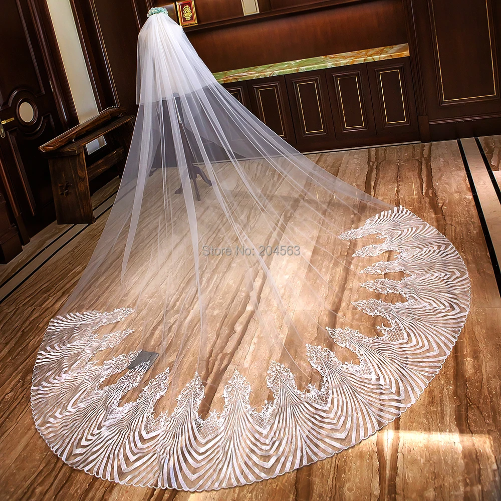 Двухслойная роскошная кружевная свадебная фата длиной 4 метра с
