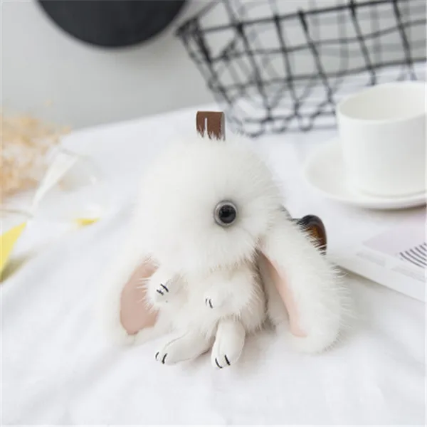 white Новинка, плюшевый брелок из меха норки, дамская сумка, брелок для ключей от автомобиля, разноцветная кукла, брелок для ключей, подарок для ювелирных изделий - Цвет: white