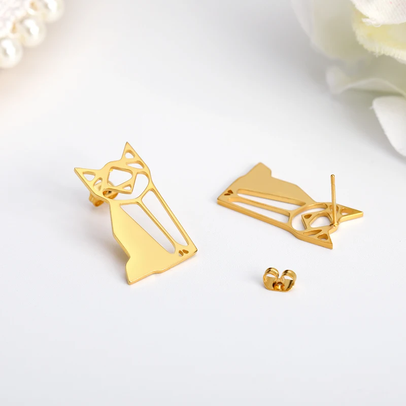 Полые геометрические забавные серьги-гвоздики с котом Bijoux милые животных для