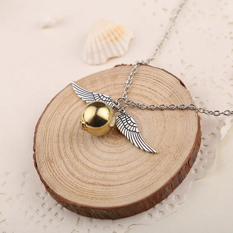 

10 Feather Angel wings Necklace Geometric round Gold Snitch Harry Time Turner Vintage Men movie Pendant Necklace jewelry