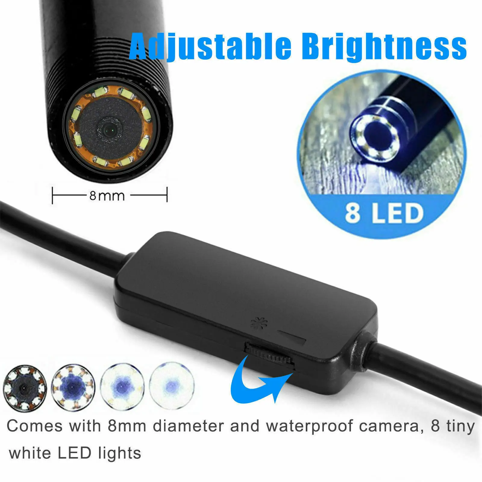 Pripaso HD Waterproof WiFi Endoscope Inspection 8 LED Camera Built in Battery for iPhone Android IOS 8MM 1M Long Cable | Безопасность и