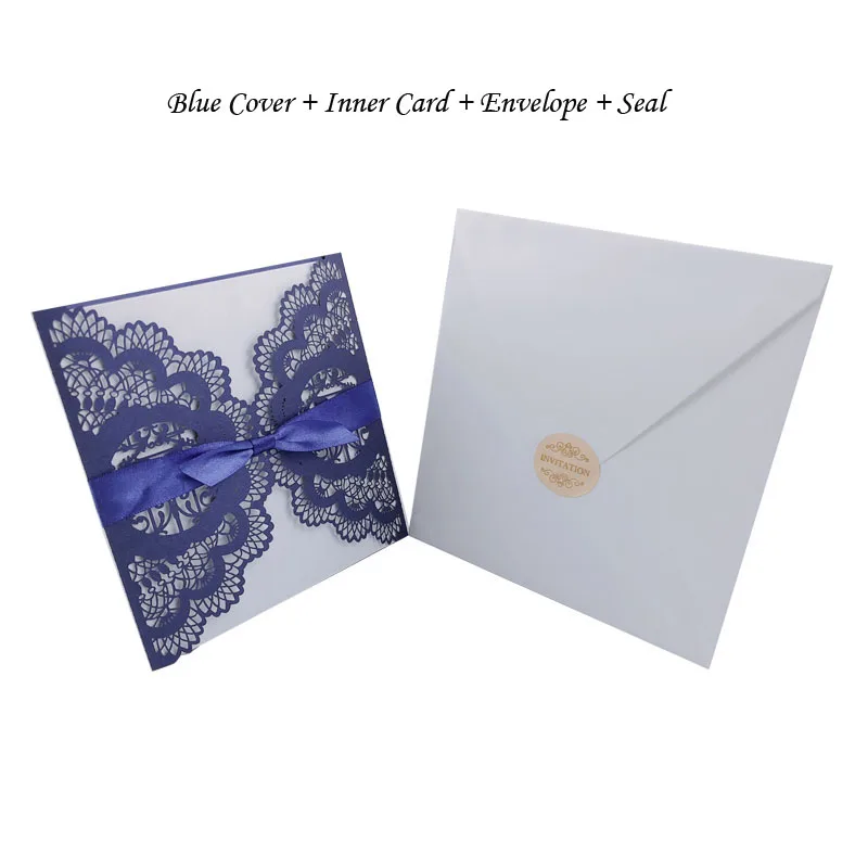 Fifty Sets Blue 50 шт. Lover Birds лазерная резка свадебные пригласительные открытки поздравительные открытки персонализированные пользовательские с лентой печати для конвертов вечерние принадлежности - Цвет: Fifty Sets Blue