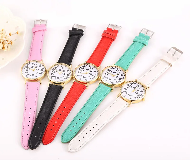 

Hot Sales Retro music symbol Leather watches women ladies Casual Dress quartz wristwatch Relogio Feminino