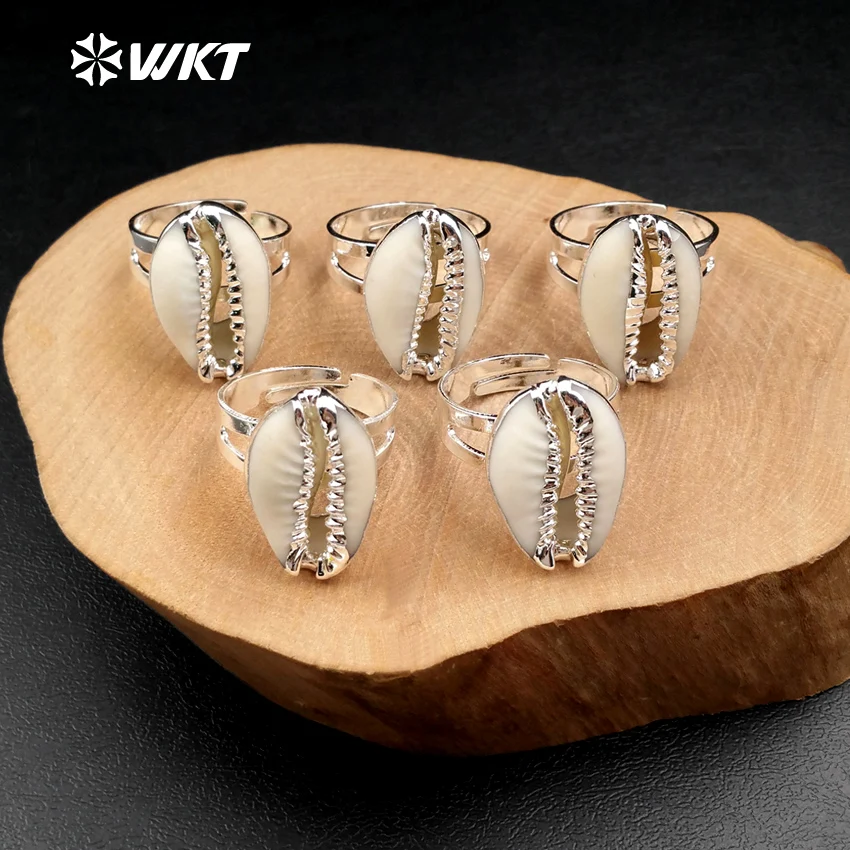Модные кольца Cowrie с серебряным покрытием и регулируемым размером для украшения