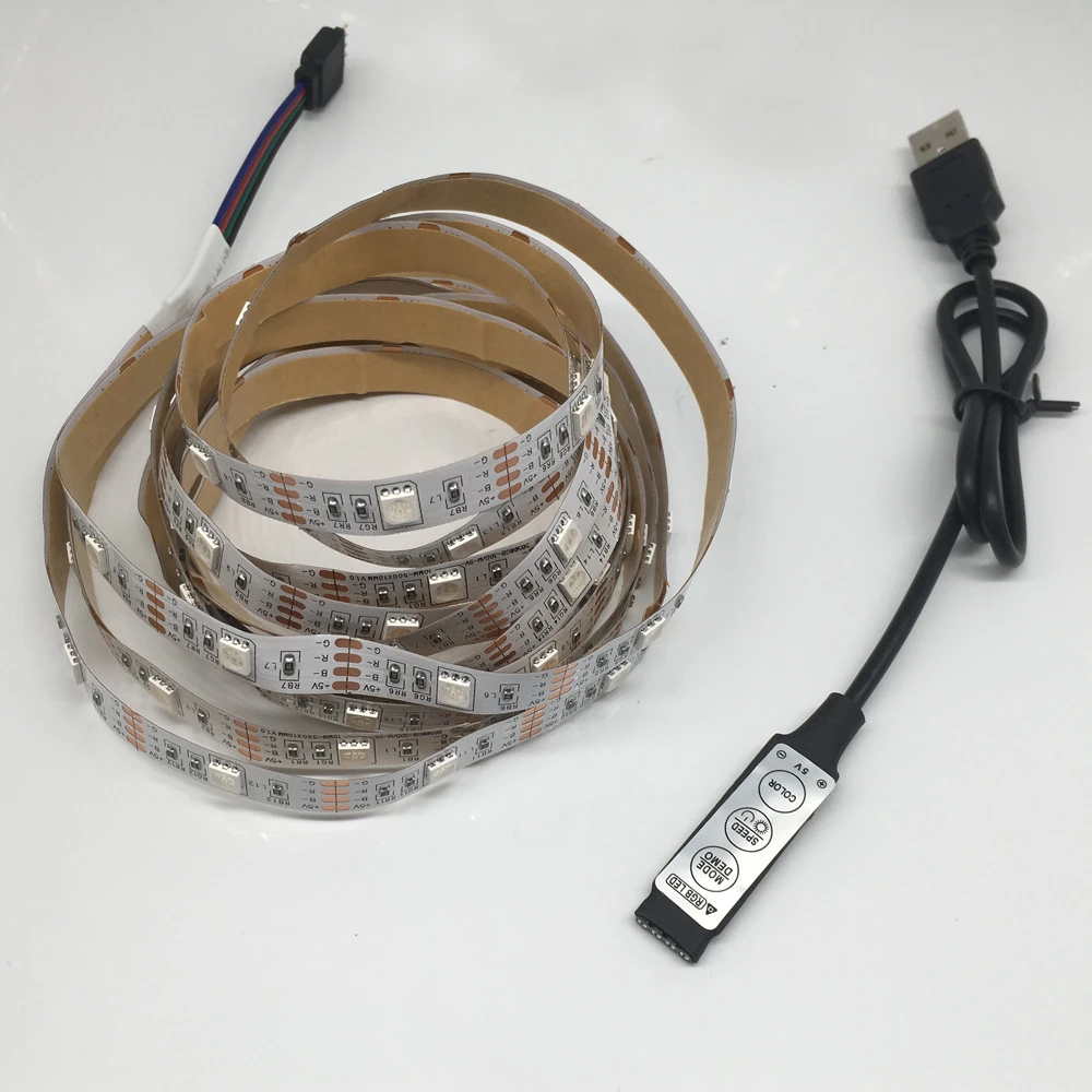 DC5V USB светодио дный полосы 5050 RGB гибкие свет 1м 2м ТВ фонового освещения RGB светодио дный клейкая лента IP20/IP65 водонепроницаемый