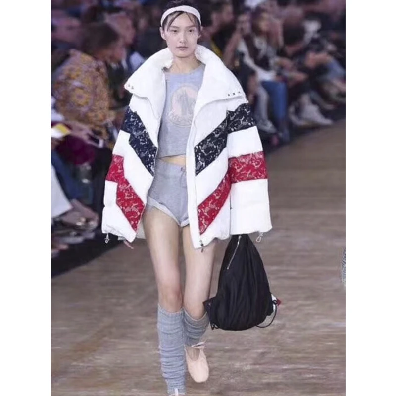 2018 женский пуховик с кружевной вышивкой chaqueta mujer Женская зимняя куртка vadim
