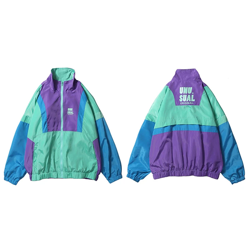 Green jackets Осенняя ветровка в стиле хип-хоп, мужская куртка в стиле Харадзюку с разноцветными блоками, винтажная куртка на молнии, уличная куртка - Цвет: Green jackets