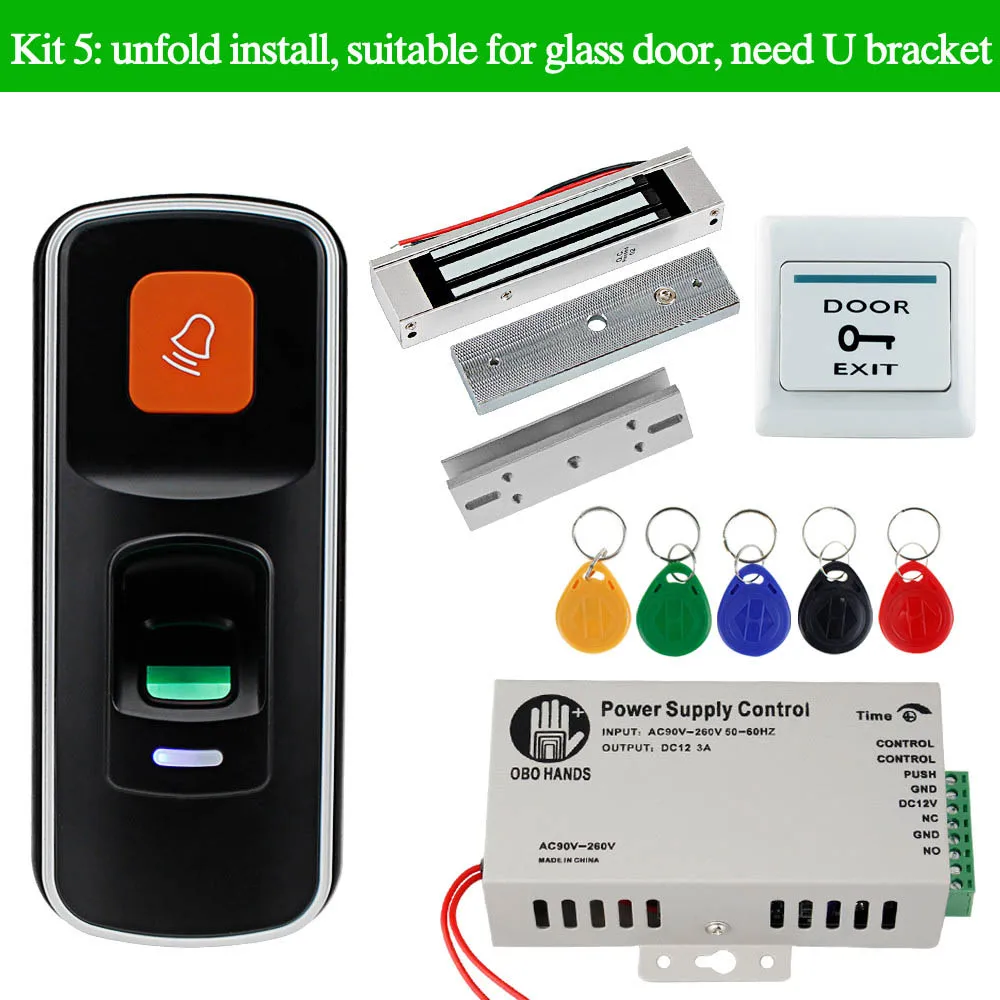 Set 5 OBO HANDS биометрический набор контроля доступа отпечатков пальцев RFID считыватель система дверного замка+ Электрический магнитный/болт/ударный замок Открыватель ворот - Цвет: Set 5
