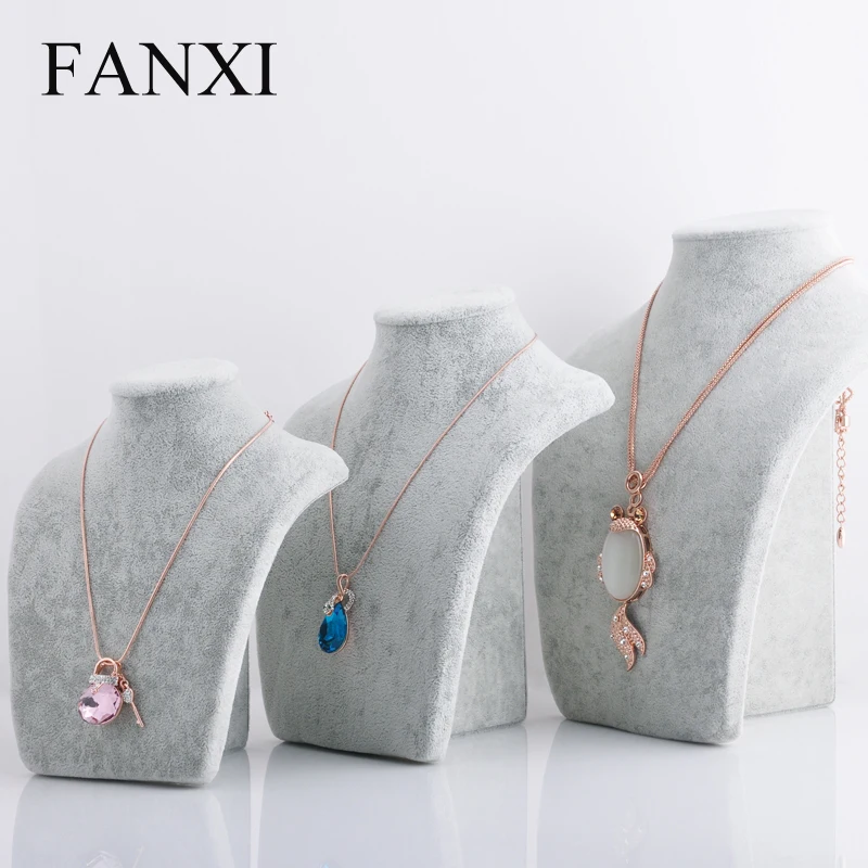 FANXI Бесплатная доставка МДФ обернутый серым бархатным покрытием ювелирные