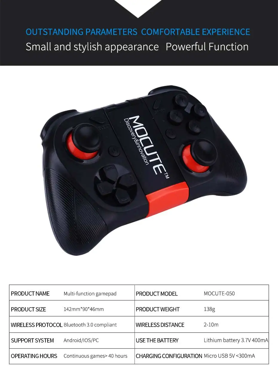 MOCUTE 050 054 VR игровой коврик Android джойстик Bluetooth управление Лер селфи пульт дистанционного управления геймпад для ПК Android телефон ТВ+ держатель