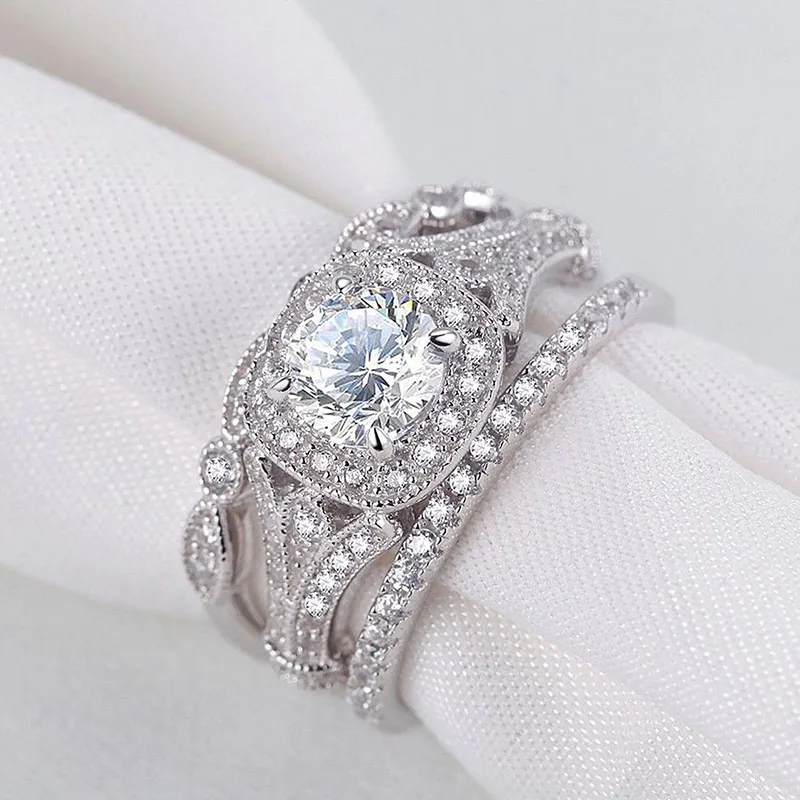 3 шт женское кольцо комбо набор кристаллов полые Свадебные обручальные кольца