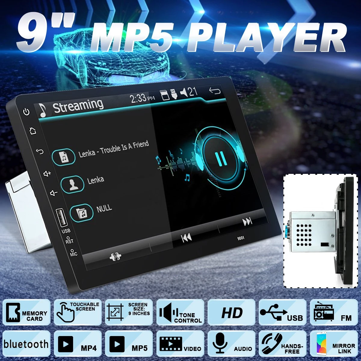 9 дюймов 1DIN универсальный автомобильный стерео MP3 MP4 MP5 плеер 1080P радио Indash FM bluetooth сенсорный с задней камерой мультимедийный плеер
