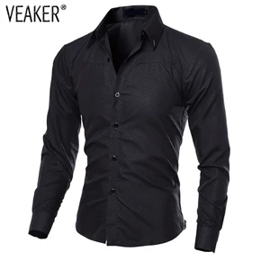 2021 Новая мужская Весенняя рубашка в клетку с длинным рукавом, тонкие обтягивающие рубашки, повседневные футболки, черные, синие мужские деловые топы размера плюс 5XL