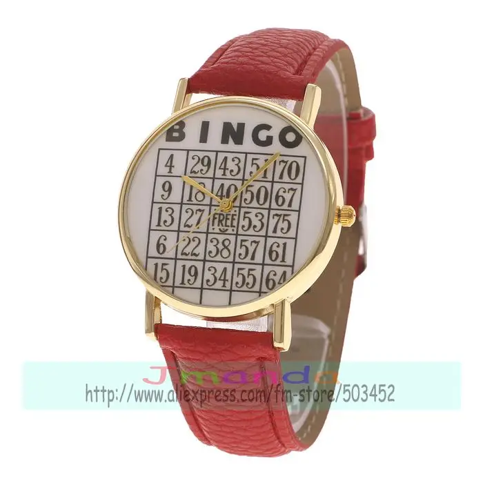 100 шт./лот 8002 бинго номер циферблат кожаные часы Золотой корпус без логотипа