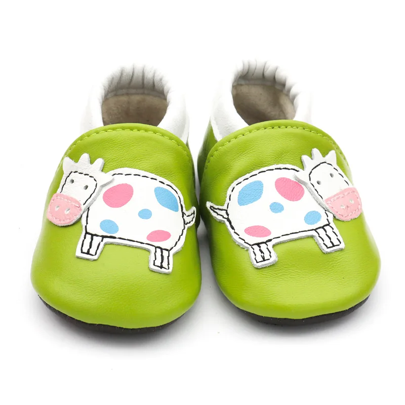 green Cow Детские первые ходунки; обувь для малышей; обувь для новорожденных мальчиков и девочек с мягкой подошвой; детская обувь из натуральной кожи ручной работы; обувь для новорожденных девочек - Цвет: green Cow