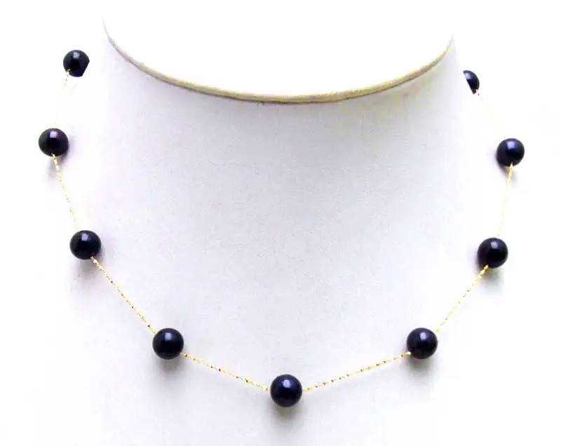 

Qingmos Geniue gold Chain Floating AAA round 6-7mm white Natural Freshwater pearl 18" necklace with Gold Clasp-5398