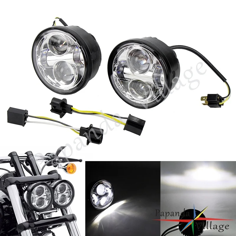 

4.65" Motorcycle 10-30V H4 Headlight w/ Angel Rings For Harley Dyna Fat Bob FXDF Models 2008-2016 Chrome Waterproof Headlamp