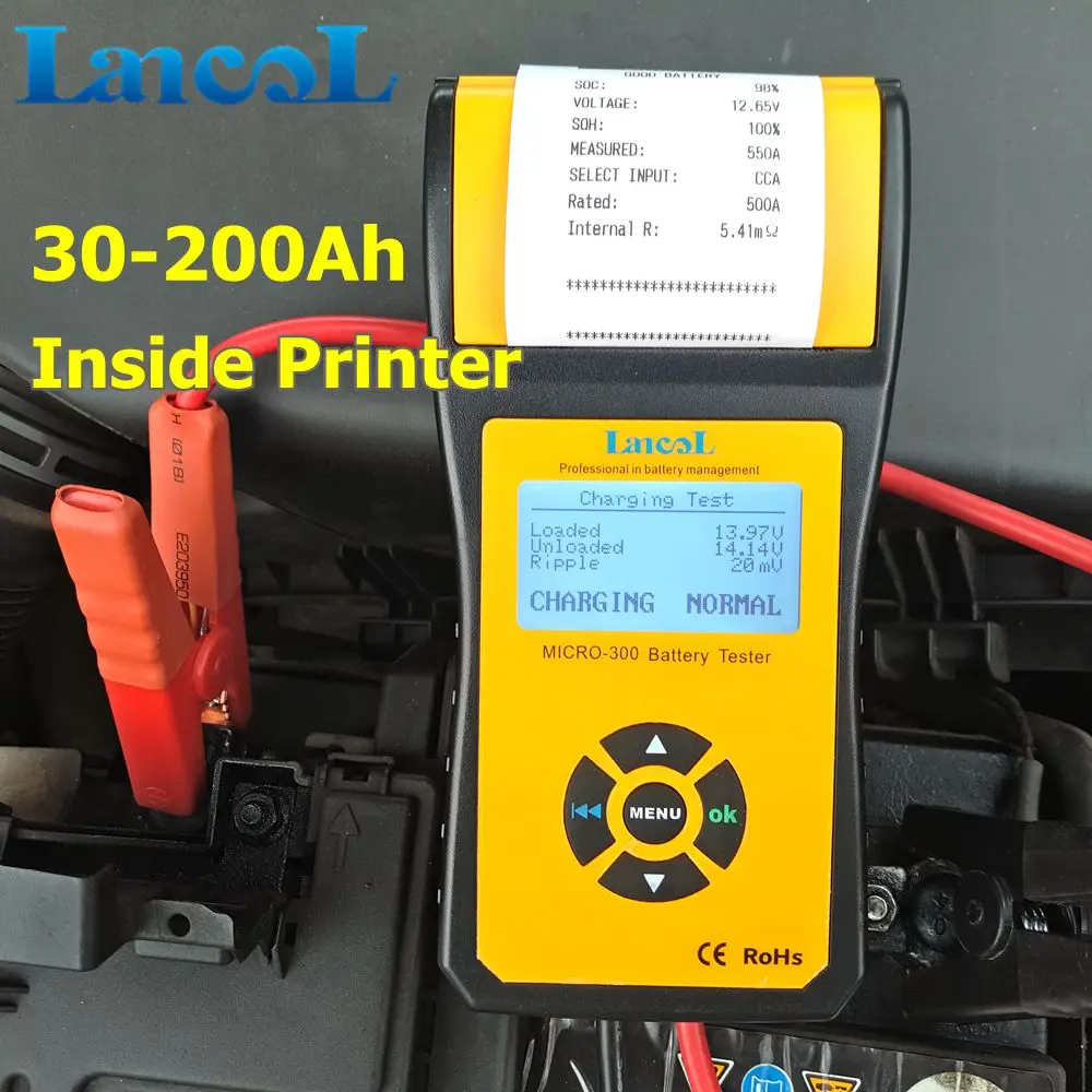 LANCOL MICRO300 цифровой автомобильный тестер нагрузки на батарею с принтером 12 В CCA