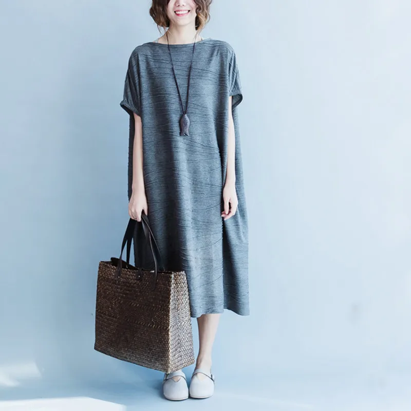 Женские Большие размеры краткое полосатые хлопковые летние платья Черный