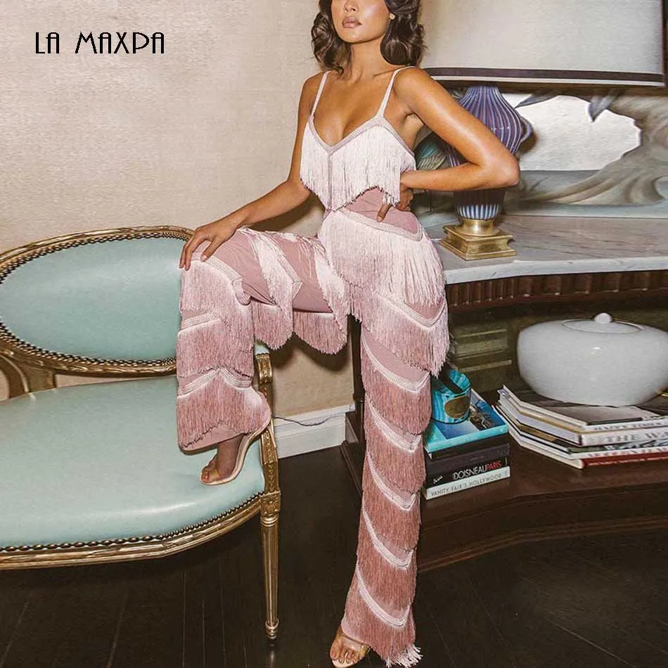 Комбинезон без рукавов модный сетчатый комбинезон с кисточками и сеточкой