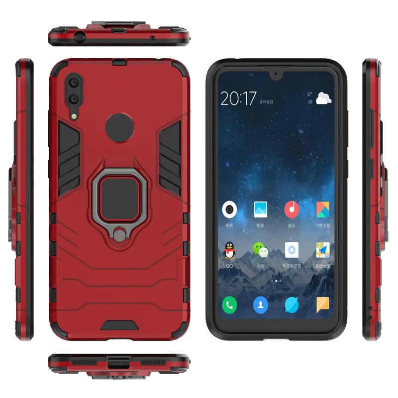 Красный Для huawei Y7 чехол Y7() противоударный металлический палец кольцо держатель стенд гибридный жесткий чехол TPU бампер для huawei Y 7 сумки - Цвет: Красный