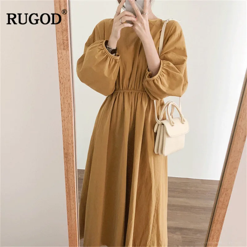 Женское длинное платье RUGOD зимнее теплое облегающее хлопковое с