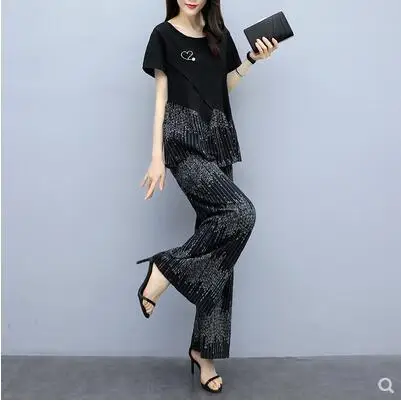 Свободные широкие брюки размера плюс черные рубашки и женские с принтом