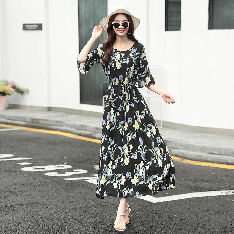 Женское пляжное платье в стиле бохо винтажное длинное макси с расклешенными