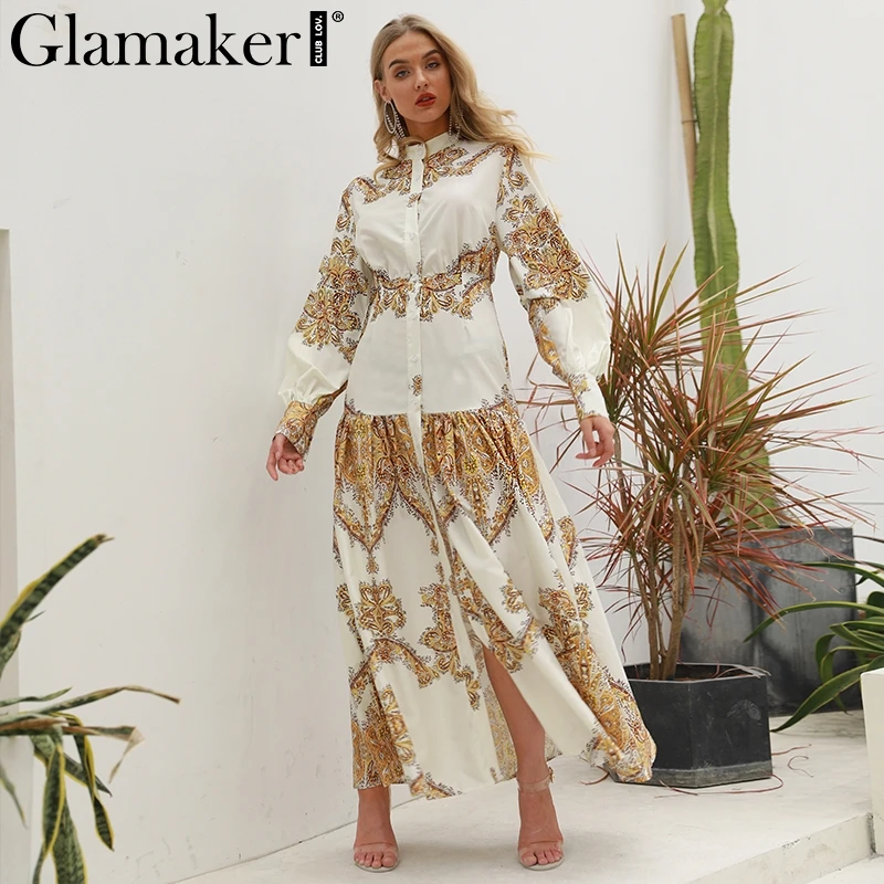 Женское платье с принтом пейсли Glamaker элегантное Пляжное Платье макси разрезом в