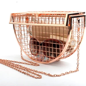 2022 женская сумка через плечо с вырезами, роскошная дизайнерская вечерняя сумка через плечо, металлическая клетка, сумка в форме полумесяца, сумка-клатч для свадебной вечеринки