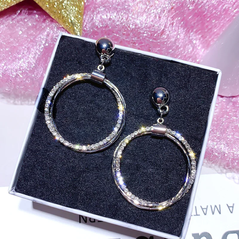 FYUAN модные круглые геометрические Висячие серьги для женщин Bijoux Золотой Серебряный Цветной Круг Стразы Висячие серьги вечерние ювелирные изделия