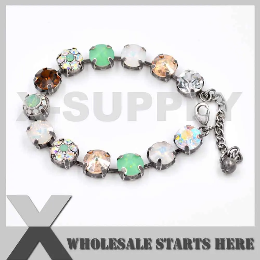 Green Opal Theme 10 мм чатон, хрусталь цветок украшения теннисные браслеты, чашки цепи браслеты в состаренном серебряном цвете металлических цепей - Цвет: Green Opal Theme