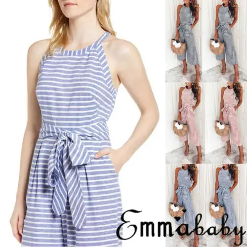 Модные женские вечерние комбинезоны боди в полоску с поясом|Женские комбинезоны|