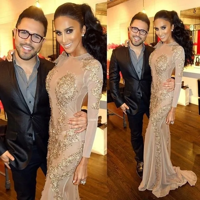 Платье Де Феста O образным Вырезом Вечернее 2017 Мода Длинным Рукавом Русалка Тюль