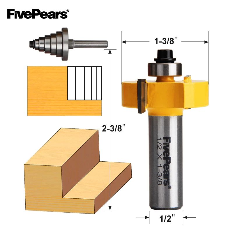 FivePears Rabbet фреза с 6 набор подшипников, 1-1/", 7/8", 3/", 3/8", 5/", 1/2", 3/" подшипники(1/2" хвостовик