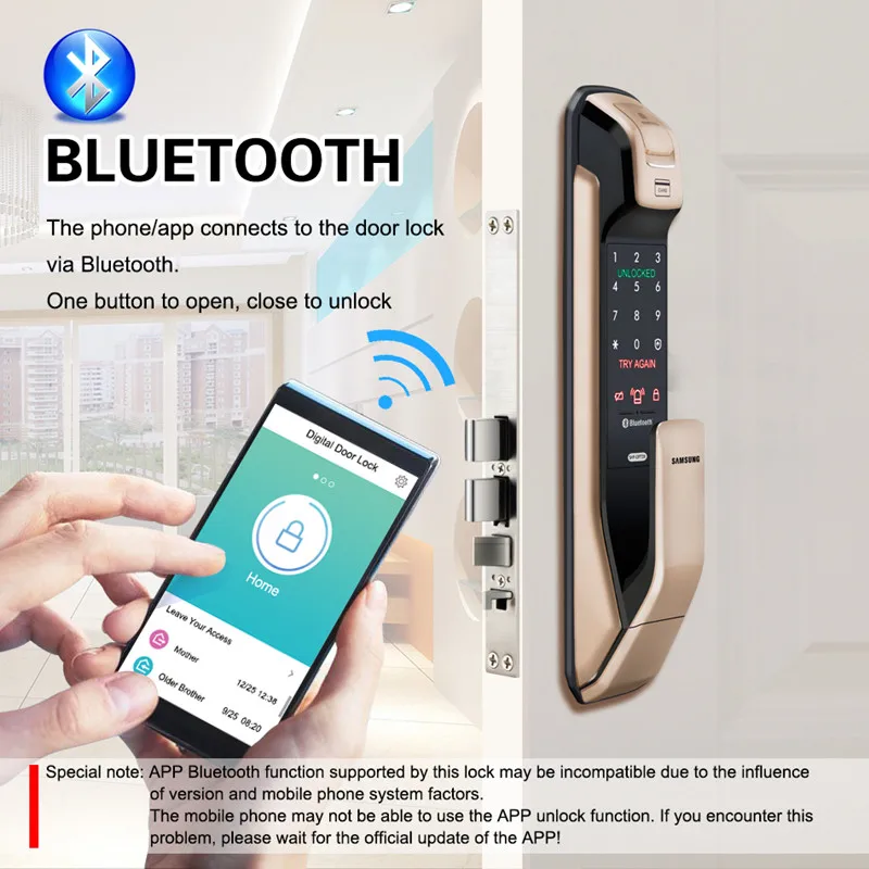 SAMSUNG отпечаток пальца толчок цифровой дверной замок с Wi-Fi Bluetooth приложение SHS-DP728 английская версия большой врезной AML320