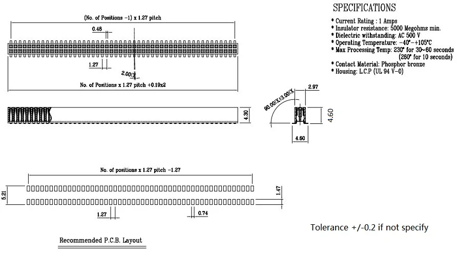 100 шт. 0 050 &quot1 27 мм розетка гнездовой разъем PCB Header 6 8 10 12 14 16 20 24 26 30 40 50 60 80 Pin