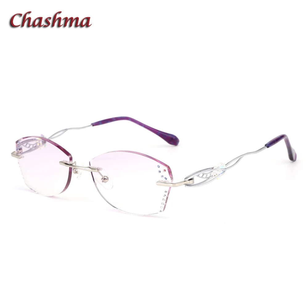 

Gradient Tint Lens Fashion Glasses Frame lunette de vue femme Rimless Titanium Spectacles Women Rhinestone