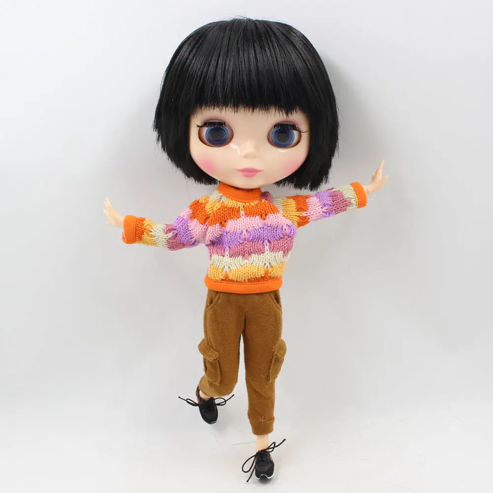 Кукла Nude Blyth для мальчиков и девочек, натуральная кожа, черные волосы с челкой, подходит для смены BJD Factory Blyth No. BL9601