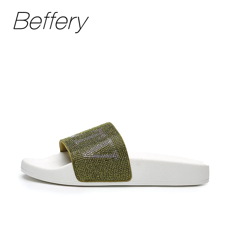 Beffery 2018 летние шлепанцы Для женщин модные со стразами на плоской подошве