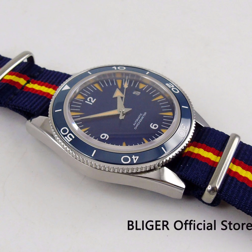 BLIGER Automatic Men's Watch 41mm Blue Sterile Dial Sapphire Glass Nylon Strap