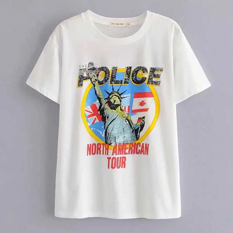 Винтажная вдохновленная графическая футболка the Police 1983 tour, женская футболка с коротким рукавом, белые летние топы с принтом, Повседневная футболка в стиле бохо