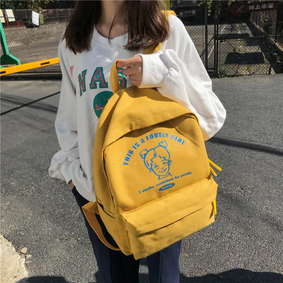 Харадзюку мультфильм печати буквы Женские Рюкзаки повседневные Большие Capcity