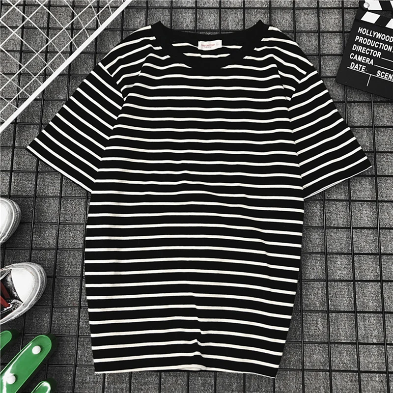 

Black White Striped Blouse Fashion New Short Sleeve T blouse Women Loose Blouse Female Casual Tope Tees Harajuku blouse