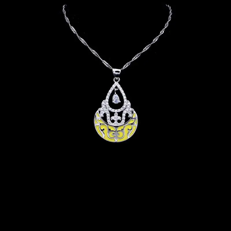 Silver 925 Bridal Jewelry Sets For Women Bright Yellow Pattern White Crystal Earrings/Pendant/Necklace/Zircon Bracelet | Украшения и