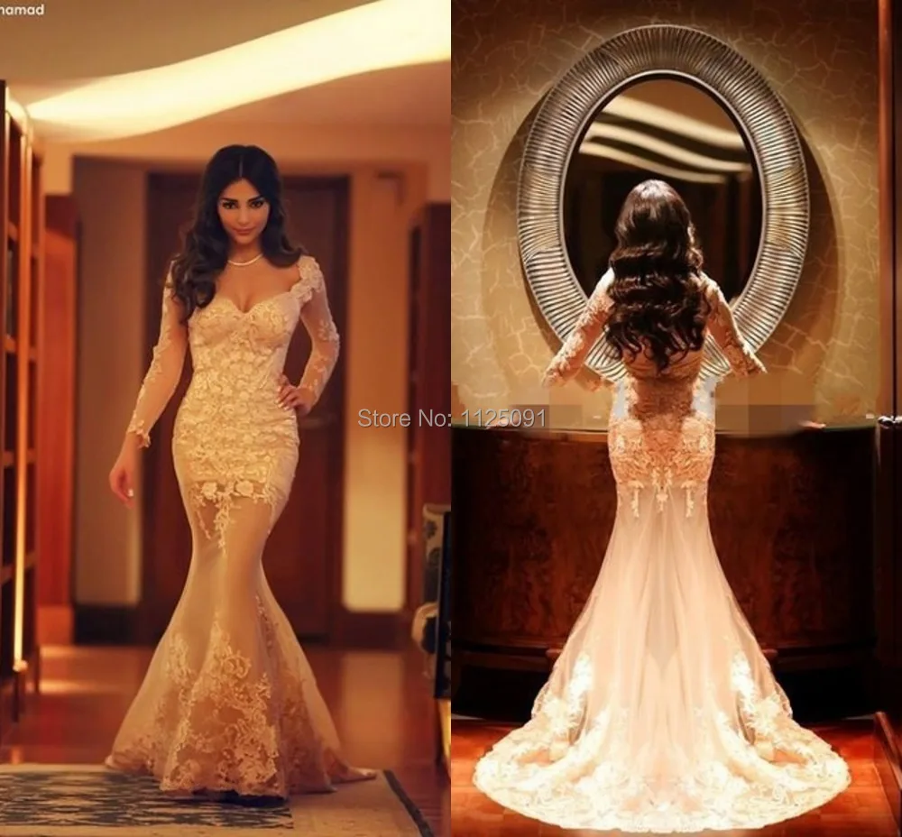 

2020 Fashion Luxury Elegant Full Sleeve Mermaid Evening Dresses Lace Appliques Long Prom Party Dresses Vestido De Festa Longo