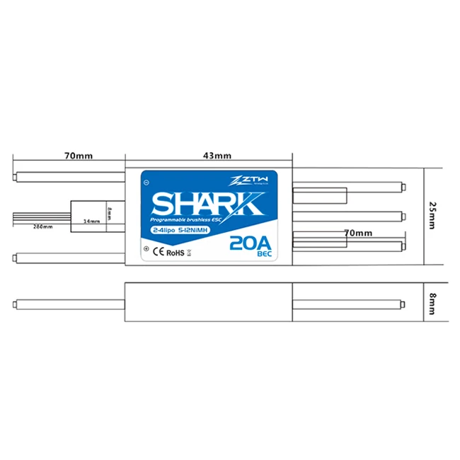 ztw shark 20A 40A 50A 60 70 80A водонепроницаемый бесщеточный ESC для лодки с системой водяного охлаждения RC модель лодки